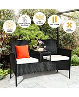 Sugift Wicker Patio Conversation Furniture Set with Removable Cushions and Table