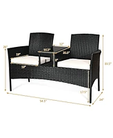 Sugift Wicker Patio Conversation Furniture Set with Removable Cushions and Table