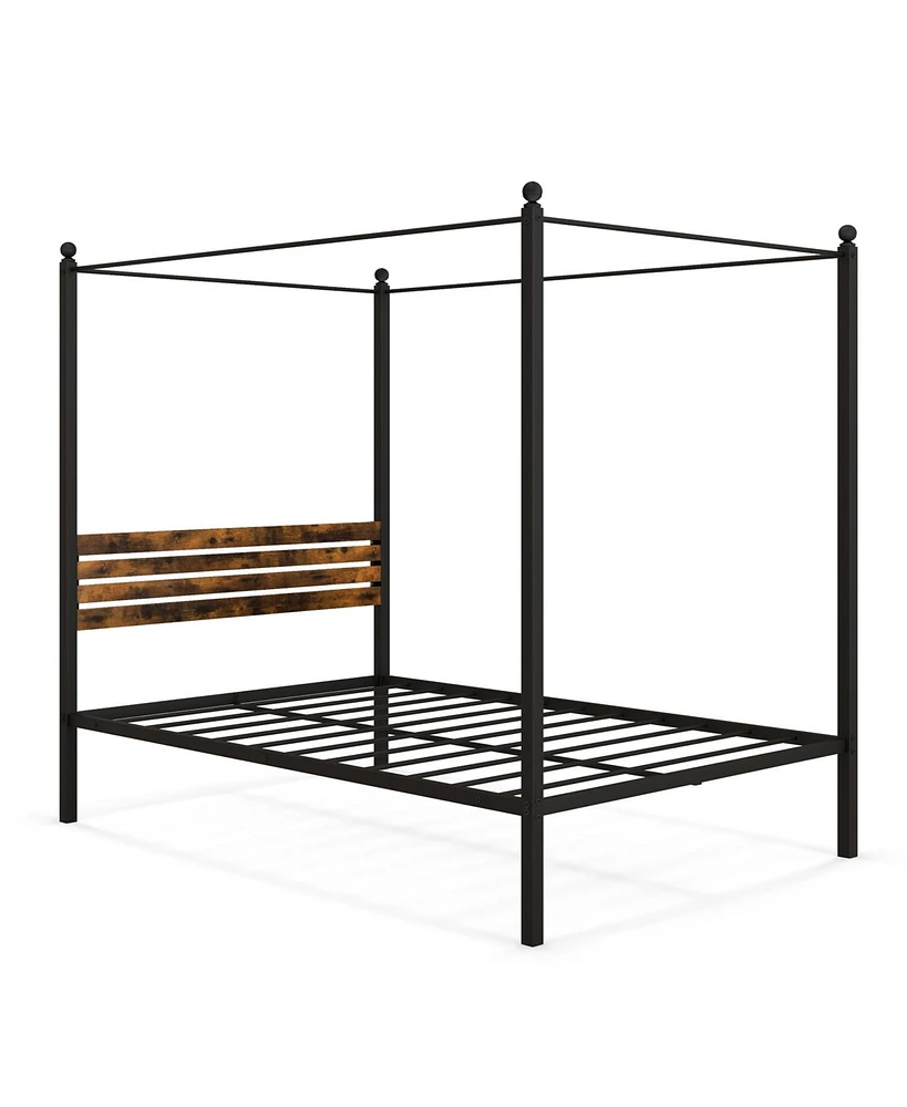 Sugift Full Canopy Bed Frame with Under Bed Storage