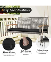 Sugift 2-Person Patio Wicker Hanging Swing Chair