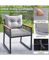 Costway 5 Piece Outdoor Conversation Set Rattan Armchairs with 2-Layer Side Table