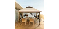Slickblue Khaki Oxford Cloth Folding Shed with Right-Angle 4-Sided Gauze Mesh and Double-Top Overhangs