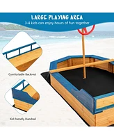 Kids' Pirate Boat Sandbox with Flag and Rudder