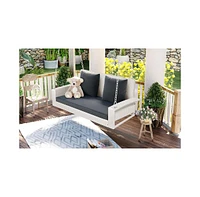 Slickblue 2-Person Wicker Hanging Porch Swing with Chains, Cushion, and Pillows