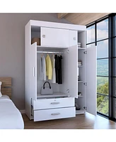 Indiana Armoire, Three Door Cabinet, Two Drawers, Metal Hardware, Rod, White