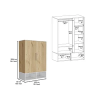 Bamboo Armoire, Double Door Cabinets, Five Shelves, Hanging Rod, Two Open Shelves, Light Oak / White