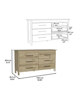 Paris 6 Drawer Double Dresser, Four Legs, Superior Top, White