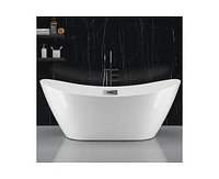 gaomon 59" Freestanding Bathtub, White Acrylic Streamline Stand Alone Soaking Bath Tubs for Adult with Overflow and Drain in Chrome