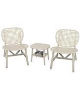 Slickblue 3-Piece Retro Patio Bistro Set, Hollow Design Outdoor Table with Open Shelf & Lounge Chairs