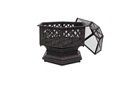 Slickblue 22" Hexagonal Iron Fire Pit, Wood Burning Brazier for Backyard & Poolside Decoration