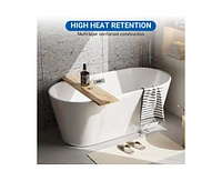 gaomon 59" Freestanding Bathtub, White Acrylic Streamline Stand Alone Soaking Bath Tubs for Adult with Overflow and Drain in Chrome, Perfect for Your