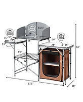 Gouun Foldable Outdoor Bbq Portable Grilling Table with Windscreen Bag