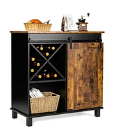 Sugift Farmhouse Sideboard with Detachable Wine Rack and Cabinets