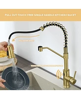 Flynama Pull out Touchless Single Handle Kitchen Faucet with MotionSense In Brushed Gold