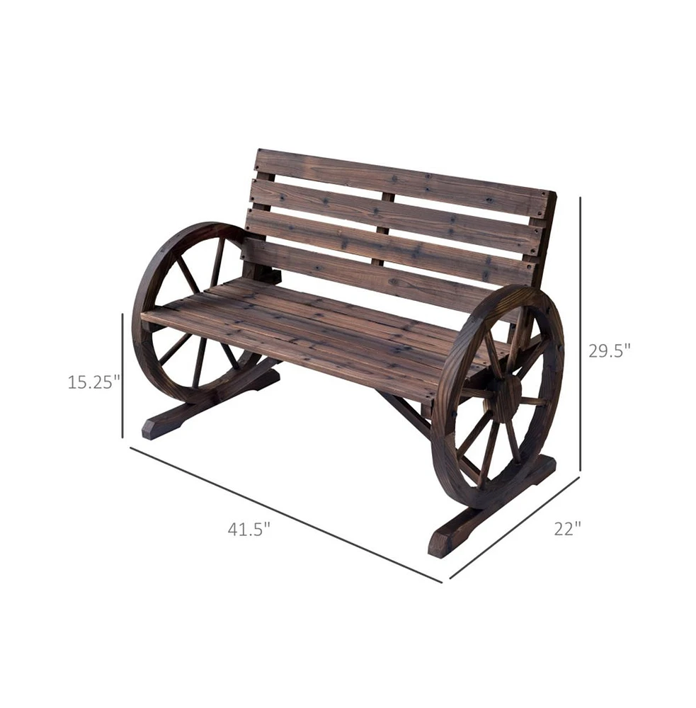 Slickblue Rustic 2-Person Wooden Wagon Wheel Bench with Backrest
