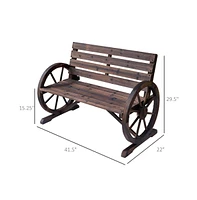 Slickblue Rustic 2-Person Wooden Wagon Wheel Bench with Backrest