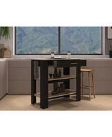 Delos Kitchen Island 37" H, Two Open Storage Shelves, One Drawer, Four Legs,Towel Hanger