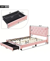 Streamdale Furniture Queen Size Storage Bed Linen Upholstered Platform Bed With Two Drawers - Pink