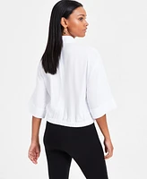 Bar Iii Women's 3/4-Sleeve Button-Front Crop Blouse, Exclusively at Macy's