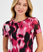 Bar Iii Women's Watercolor-Print Mesh T-Shirt, Exclusively at Macy's