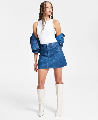 Bar Iii Women's Denim-Finish Faux-Leather Mini Skirt, Exclusively at Macy's