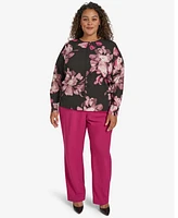 Calvin Klein Plus Floral-Print Keyhole Blouse