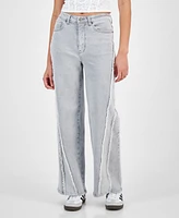 Tinseltown Juniors' High-Rise Frayed Wide-Leg Jeans