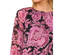 CeCe Women's Long-Sleeve Smocked-Cuff Floral-Print Top