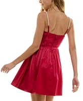 City Studios Juniors' Satin Corset Fit & Flare Dress