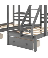 Streamdale Furniture Full Over Twin & Twin Bunk Bed, Triple Bunk Bed With Drawers