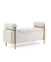 Streamdale Furniture Beige Linen Storage Bench with Iron Legs