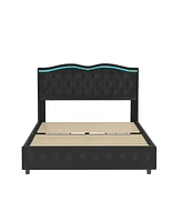 Streamdale Furniture Velvet Upholstered Led Queen Bed with Storage