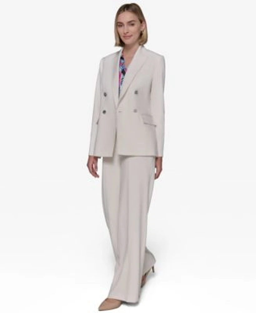 Karl Lagerfeld Paris Womens Double Breasted Blazer Crepe Geo Print Tie Neck Blouse Sailor Wide Leg Pants