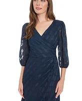 London Times Petite V-Neck 3/4-Sleeve Burnout Sheath Dress