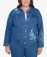 Alfred Dunner Plus Lake Victoria Floral Embroidered Denim Jacket