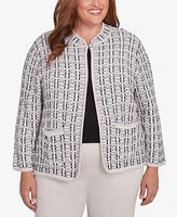 Alfred Dunner Plus Romancing the Stone Textured Collared Knit Jacket