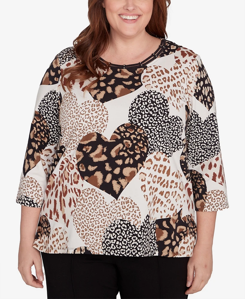 Alfred Dunner Plus Romancing the Stone Animal Print Hearts Top