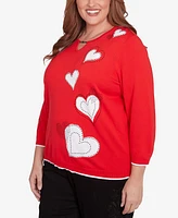 Alfred Dunner Plus Stitched Hearts Beaded Neckline Sweater