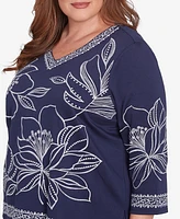 Alfred Dunner Plus Block Island Dynamic Floral Embroidered V-Neck Top