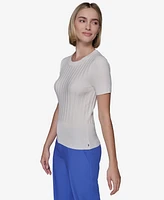 Karl Lagerfeld Paris Women's Ribbed Short-Sleeve Sweater