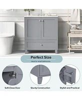 Streamdale Furniture Modern 30" Bathroom Vanity Set with Ceramic Basin and Soft-Close Doors - Blue