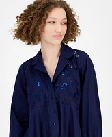 Raviya Women's Eyelet Button-Down Cover-Up