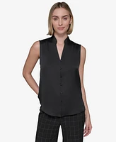 Karl Lagerfeld Paris Women's Sleeveless Mandarin-Collar Blouse