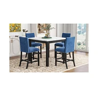 Streamdale Furniture 5-Piece Counter Height Dining Table Set - Blue Velvet Chairs