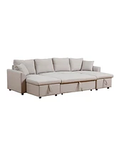 Streamdale Furniture U-Shape Pullout Sleeper Sectional Sofa With Double Storage Spaces, Beige