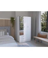 Depot E-Shop Troy wardrobe with 3 doors, one with mirror, two drawers, four shelves and hanging bar,White