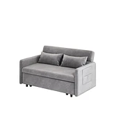 Streamdale Furniture Sofa Pull Out Bed Included Two Pillows 54" Grey Velvet Sofa For Small Spaces