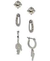 Karl Lagerfeld Paris Silver-Tone 3-Pc. Set Crystal Stud & Mismatch Hoop Earrings