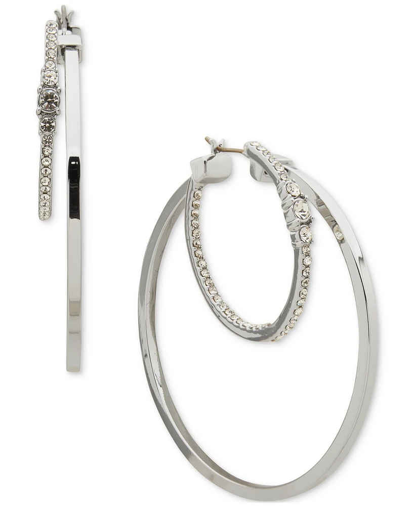 Karl Lagerfeld Paris Crystal Split Medium Hoop Earrings, 1.8"