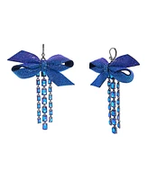 Betsey Johnson Faux Stone Pave Bow Fringe Earrings